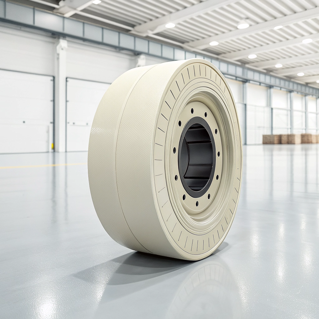 Polyurethane forklift tyre for indoor electric forklifts.